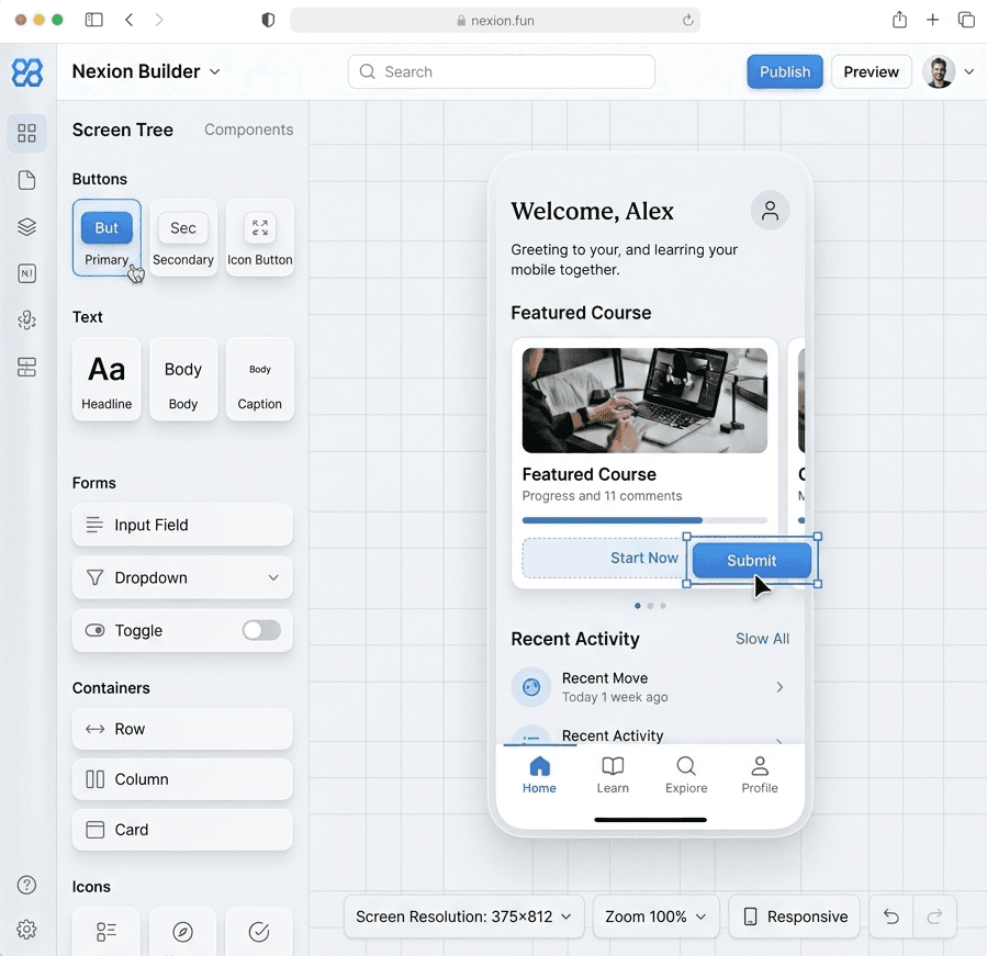 Builder interface preview