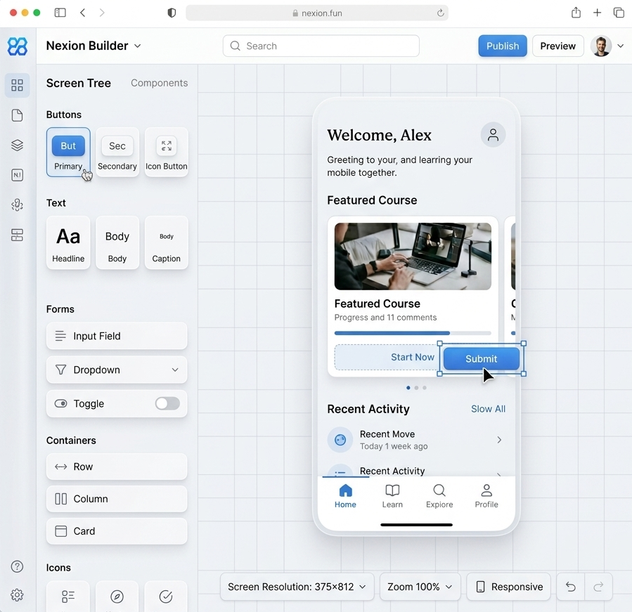 Nexion App Builder Dashboard
